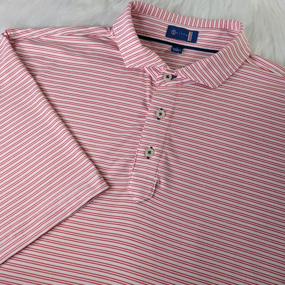 Stitch Golf Polo Shirt Mens Large Red White Striped Short Sleeve Cotton Peru